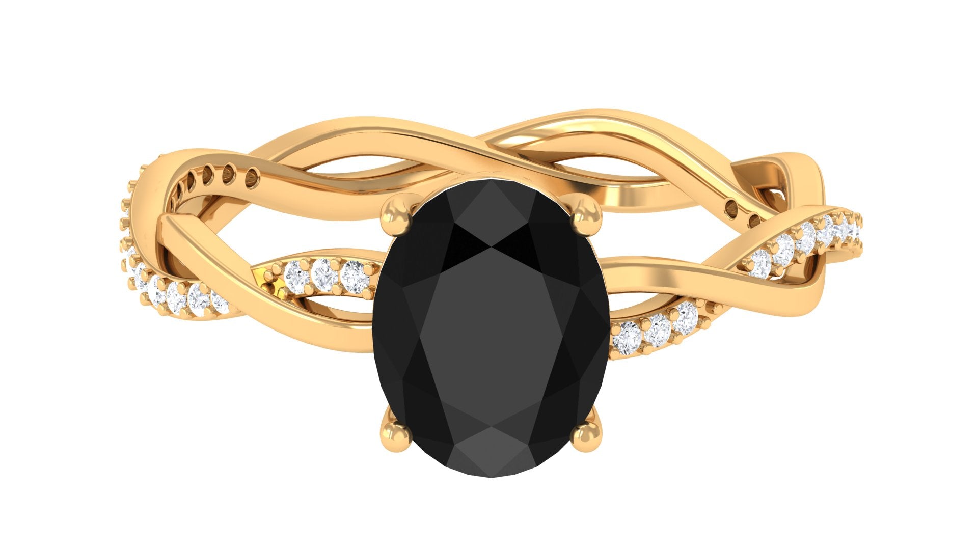 Rosec Jewels-2.75 CT Oval Black Spinel and Moissanite Braided Engagement Ring