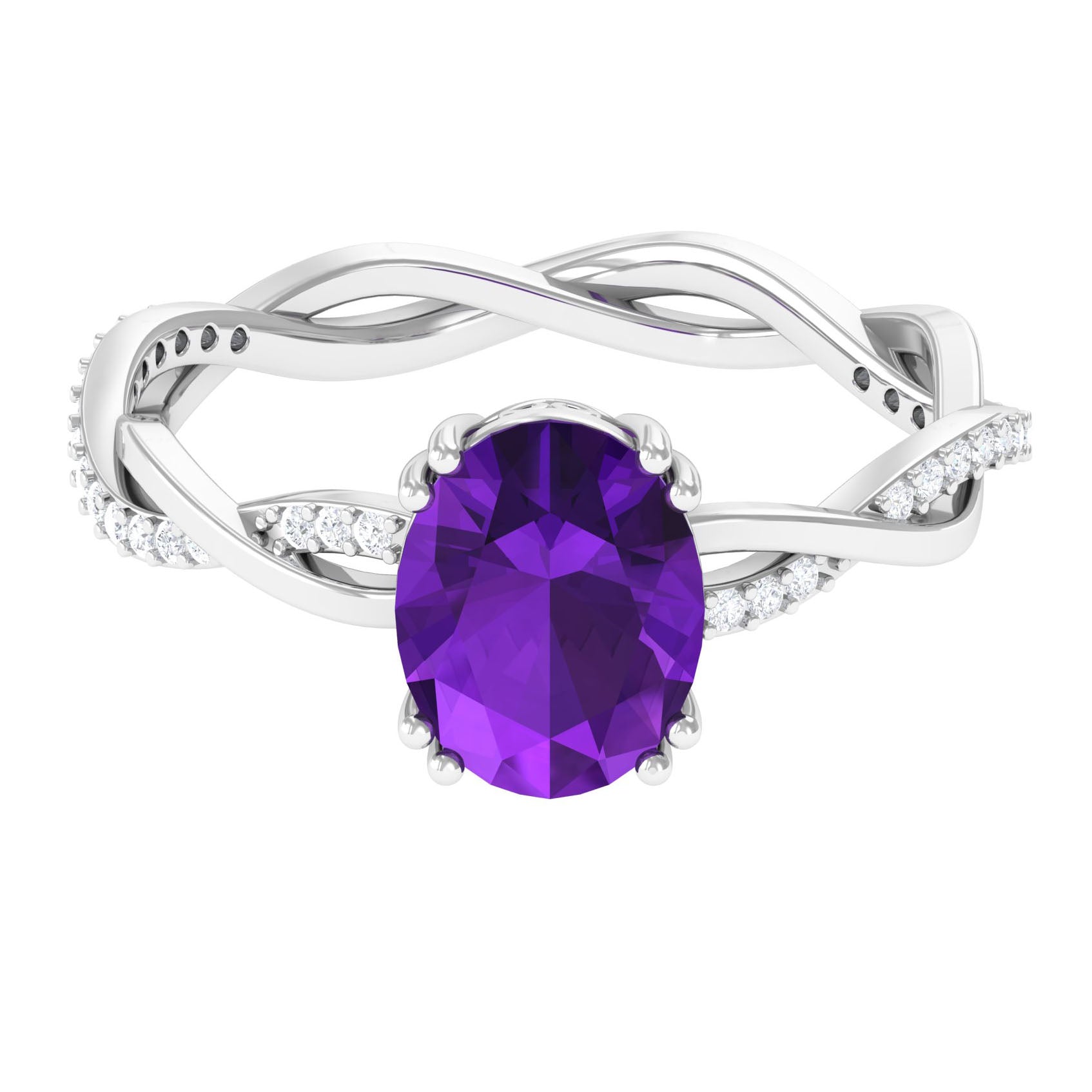 Rosec Jewels-2.75 CT Oval Amethyst and Diamond Braided Engagement Ring