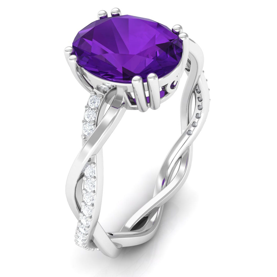 Rosec Jewels-2.75 CT Oval Amethyst and Diamond Braided Engagement Ring