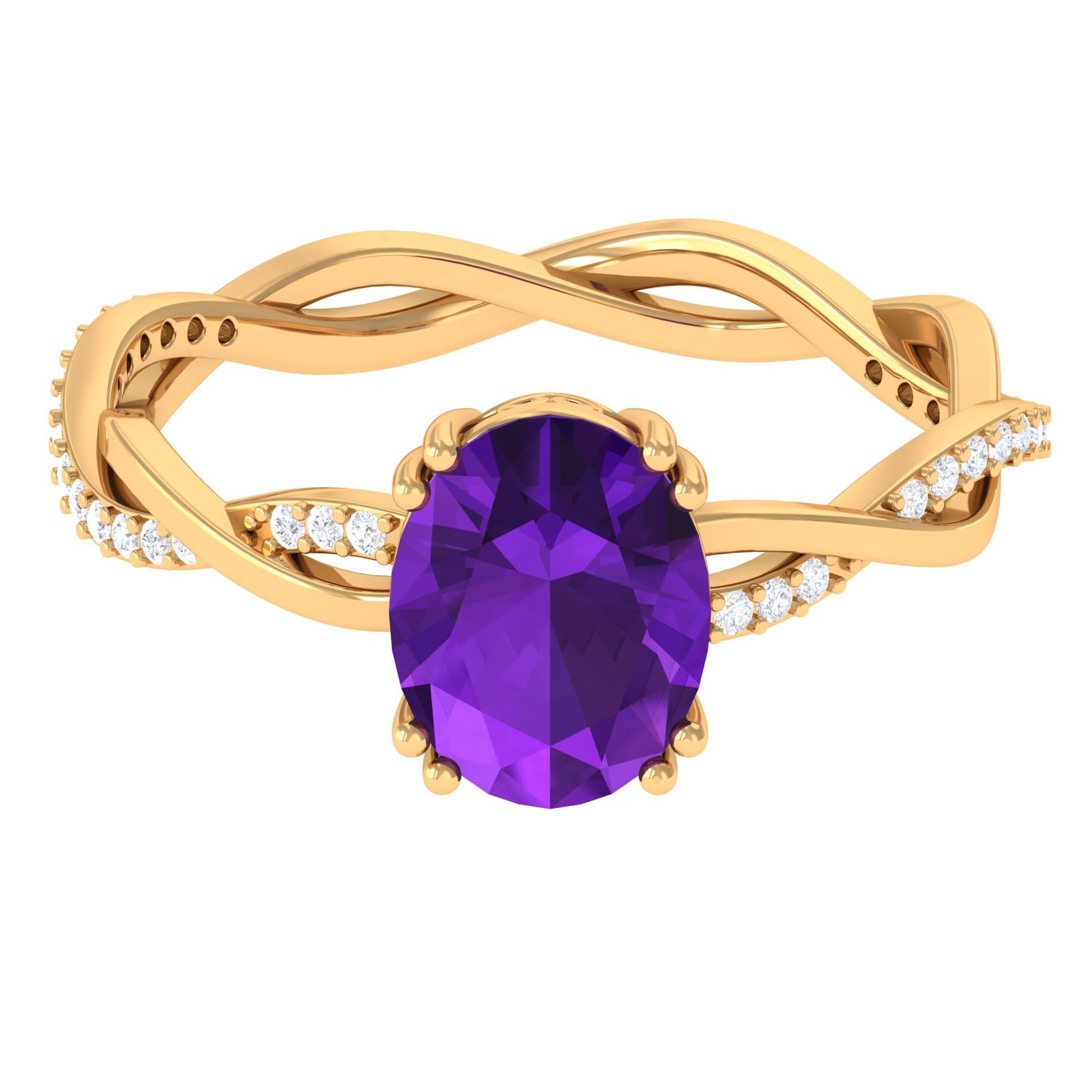 Rosec Jewels-2.75 CT Oval Amethyst and Diamond Braided Engagement Ring