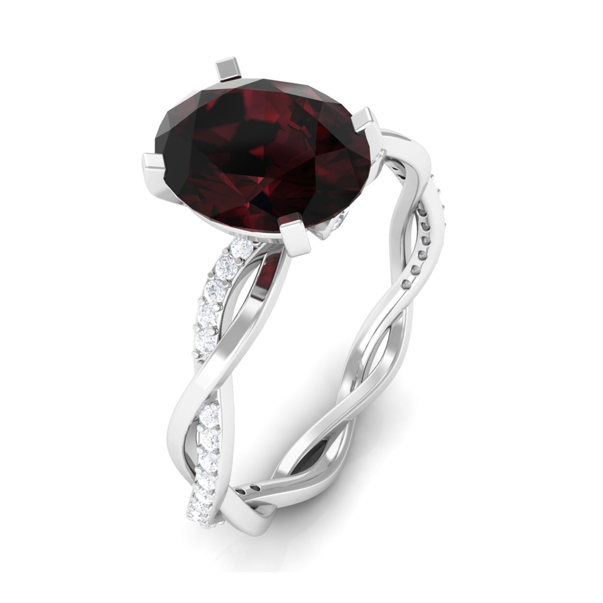 Rosec Jewels-3.75 CT Oval Garnet and Diamond Braided Engagement Ring