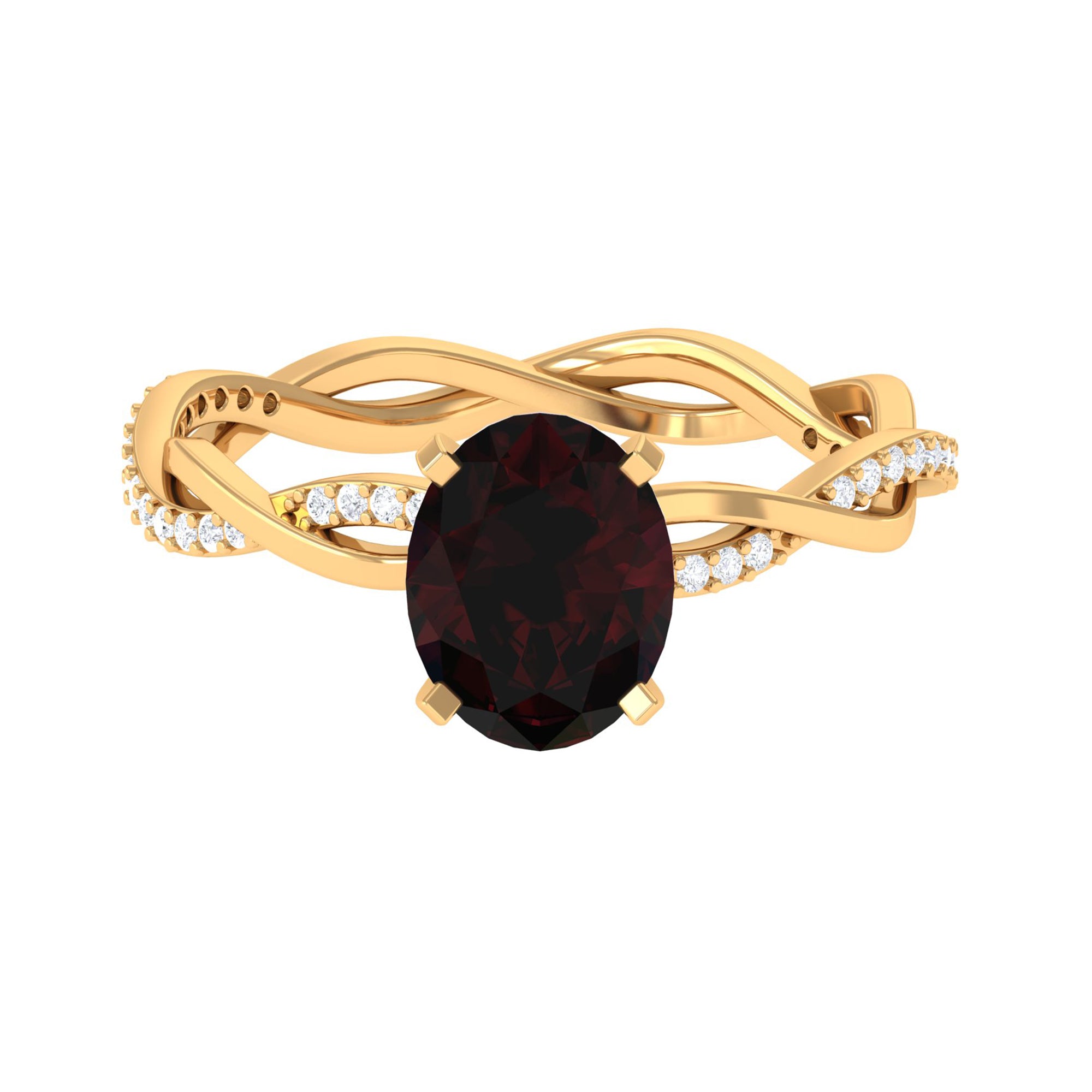 Rosec Jewels-3.75 CT Oval Garnet and Diamond Braided Engagement Ring