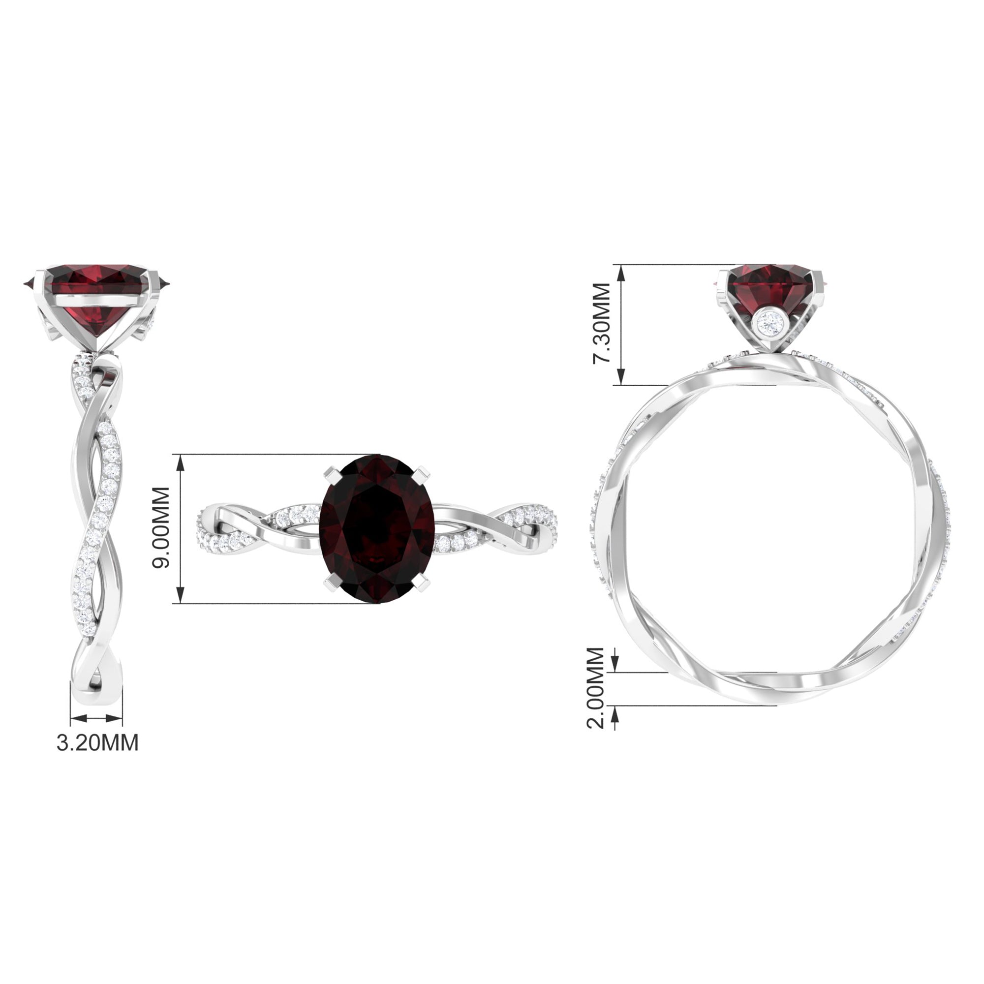 Rosec Jewels-3.75 CT Oval Garnet and Diamond Braided Engagement Ring