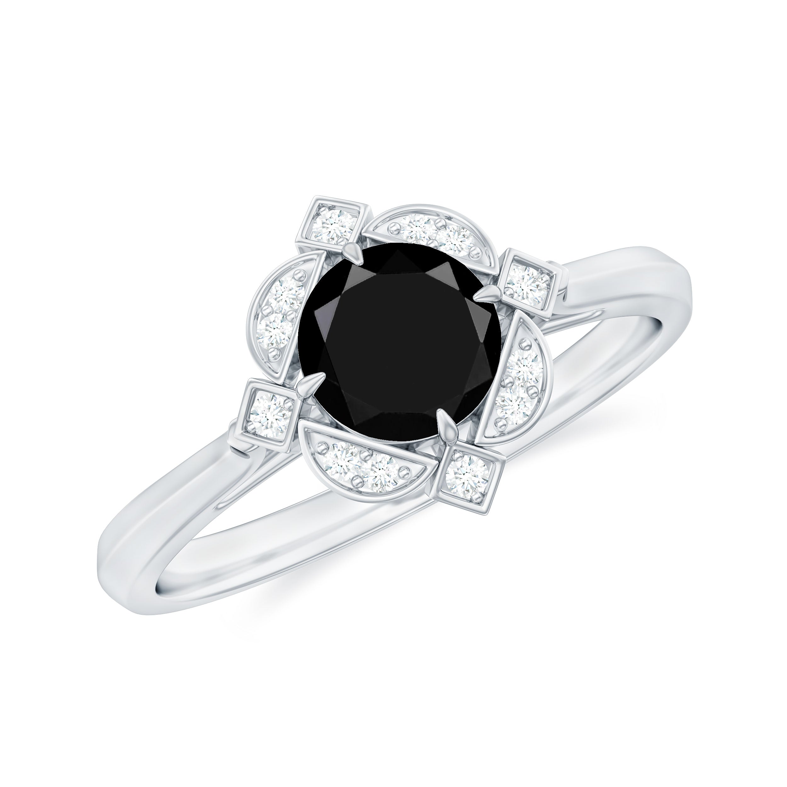 Rosec Jewels-Vintage Style Black Spinel and Diamond Engagement Ring