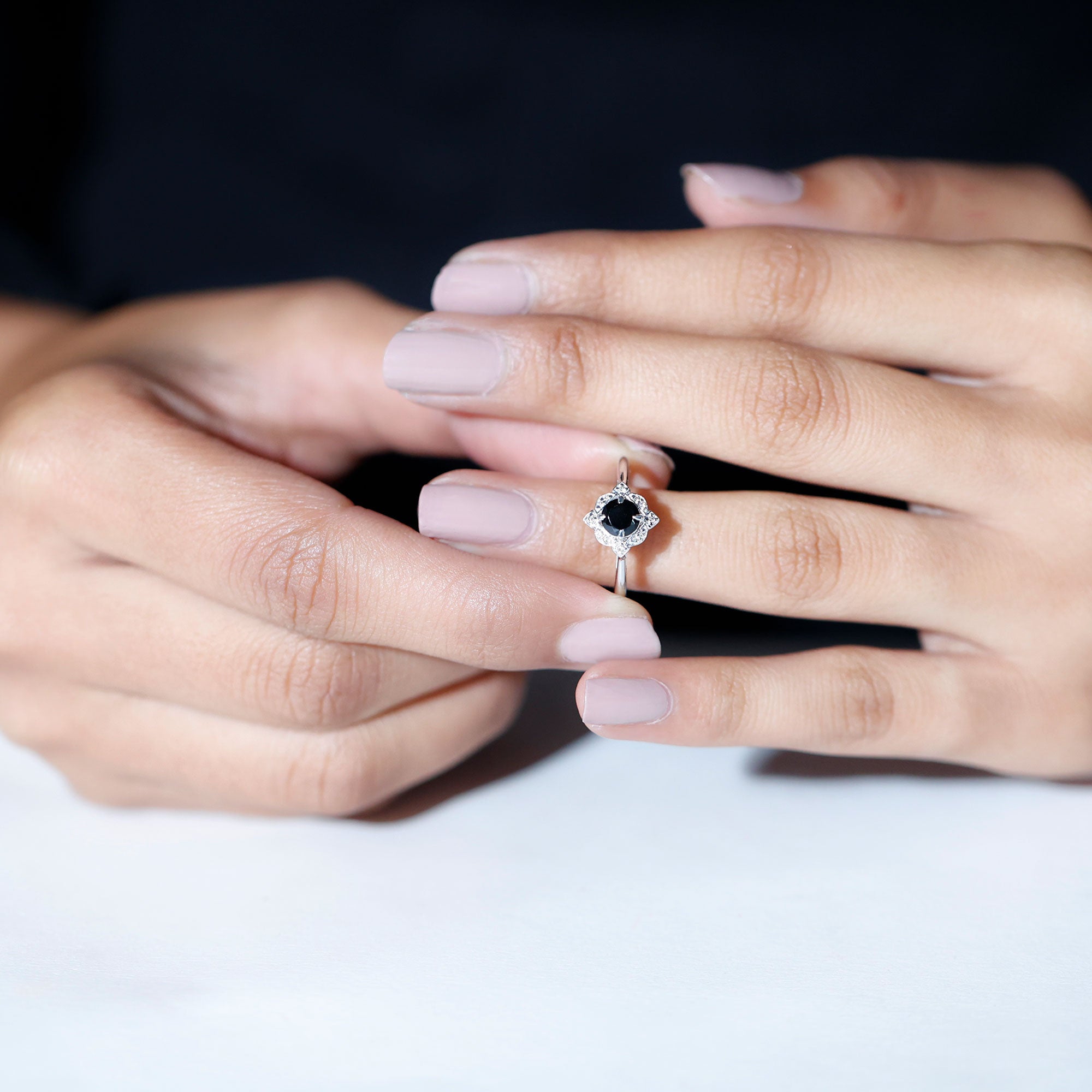 Rosec Jewels-Vintage Style Black Spinel and Diamond Engagement Ring