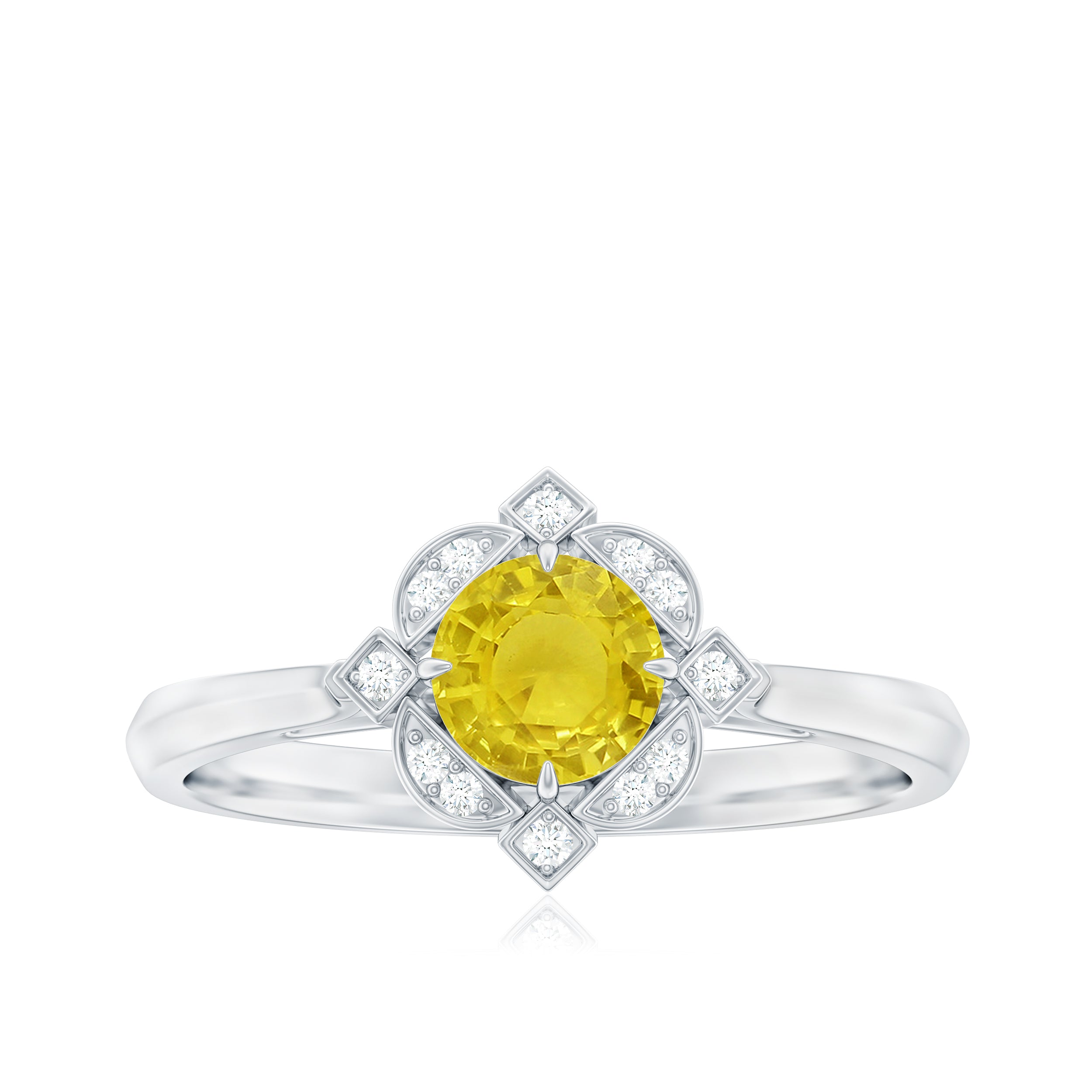 Rosec Jewels-Vintage Style Yellow Sapphire and Diamond Engagement Ring