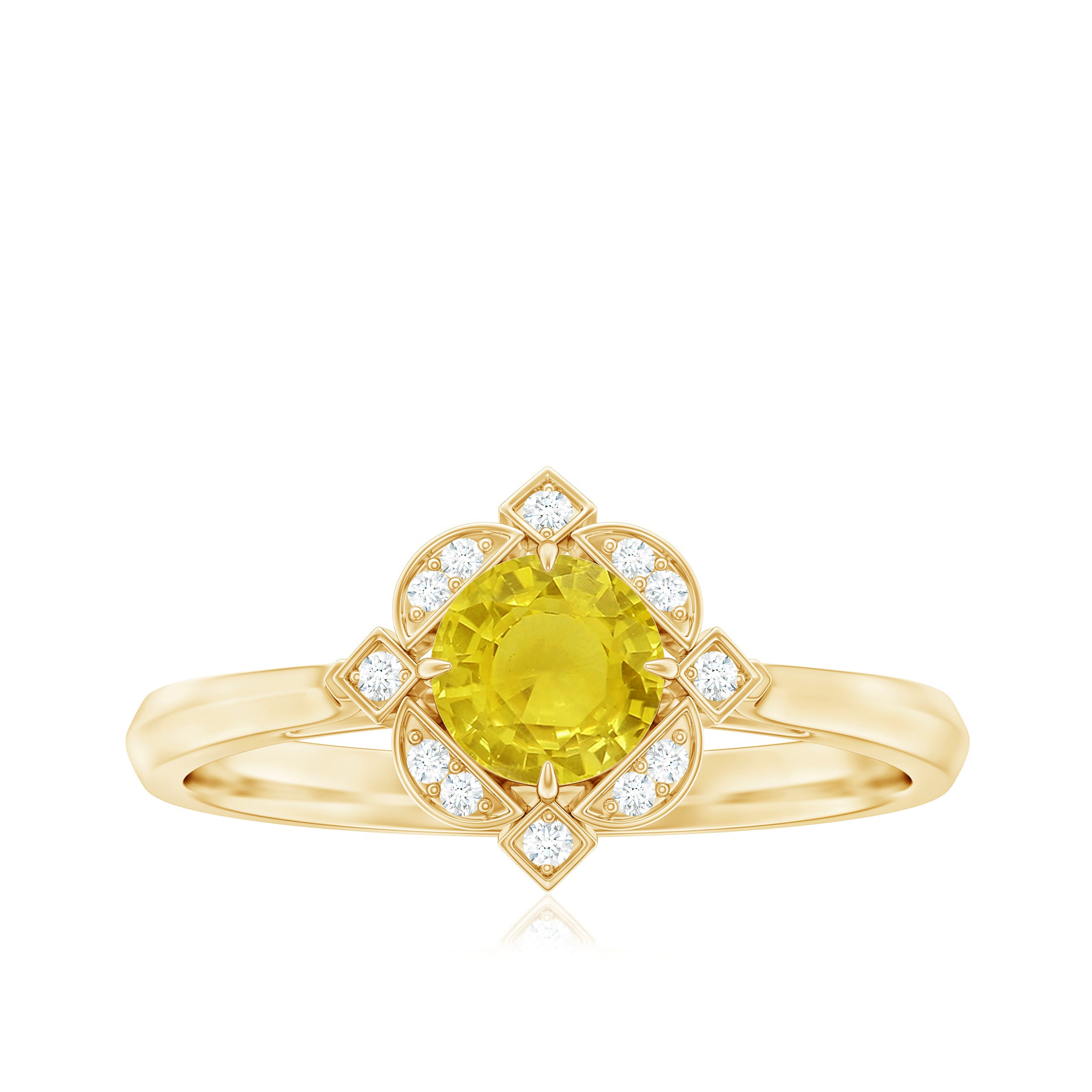 Rosec Jewels-Vintage Style Yellow Sapphire and Diamond Engagement Ring