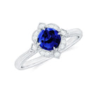 Rosec Jewels-3/4 CT Vintage Created Blue Sapphire and Diamond Engagement Ring