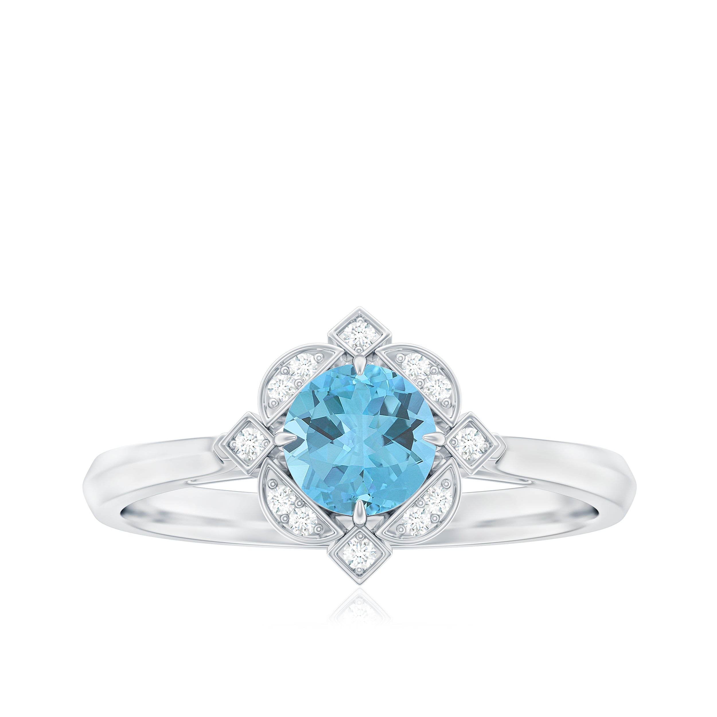 Rosec Jewels-Vintage Inspired Sky Blue Topaz and Diamond Engagement Ring