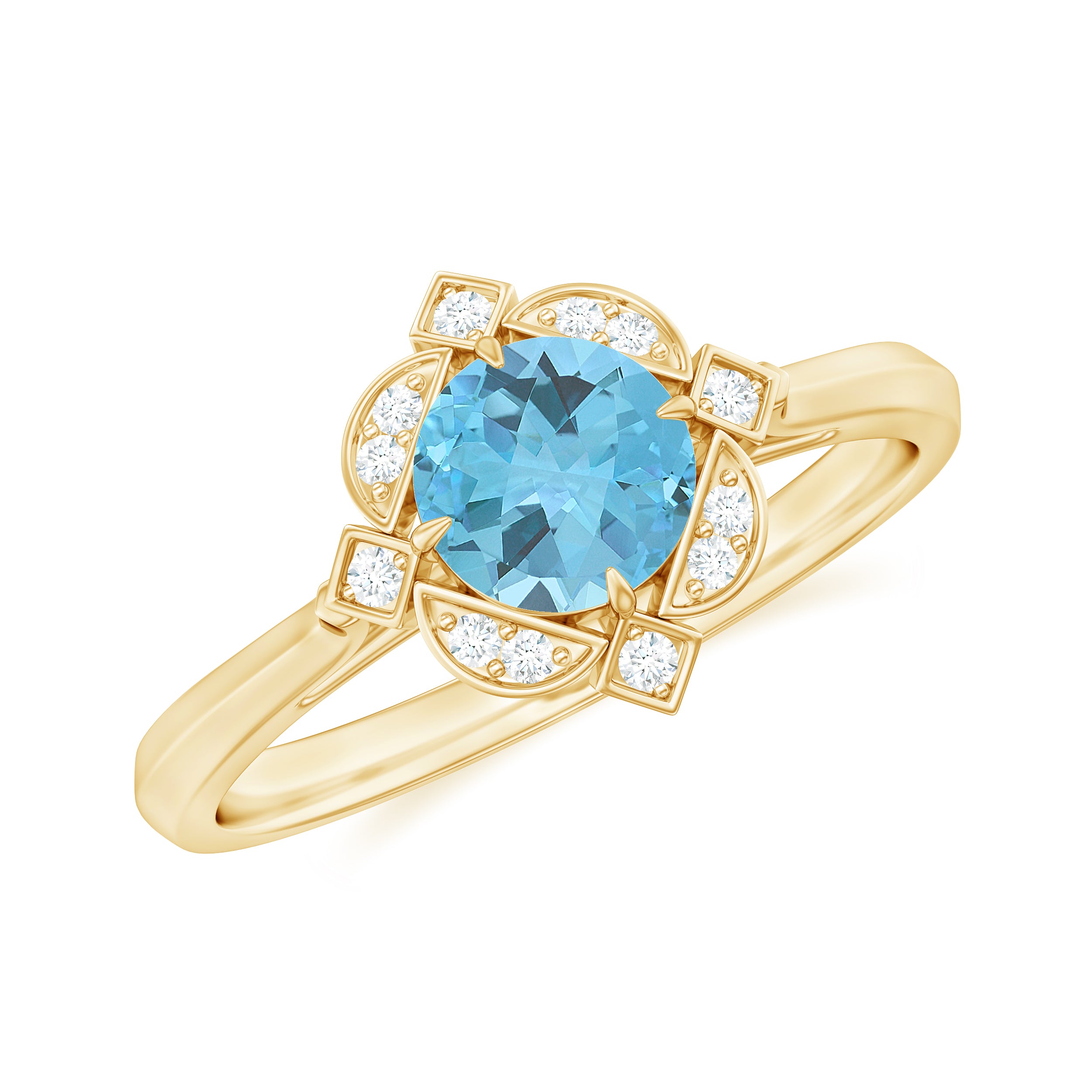 Rosec Jewels-Vintage Inspired Sky Blue Topaz and Diamond Engagement Ring