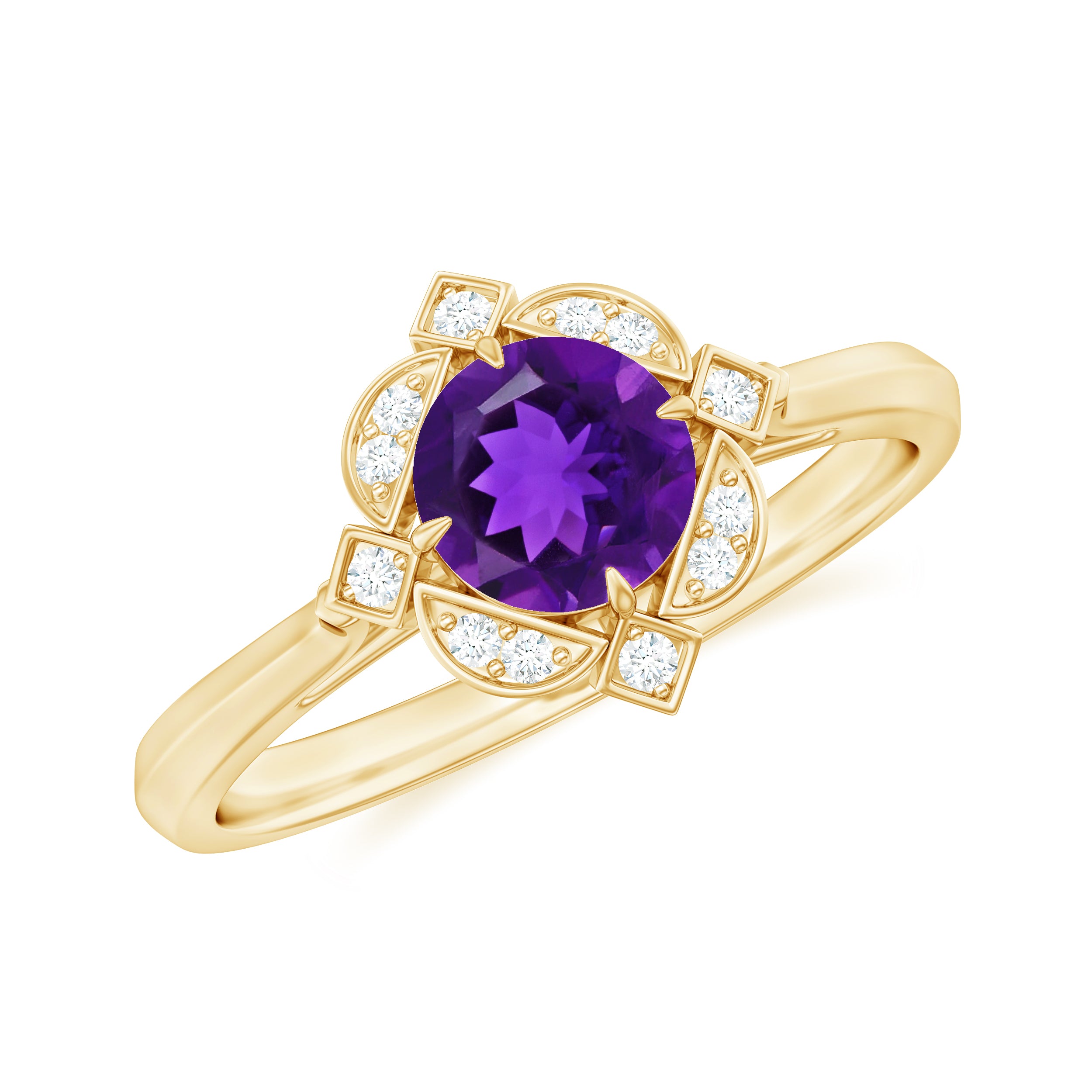 Rosec Jewels-1/2 CT Vintage Amethyst and Diamond Engagement Ring