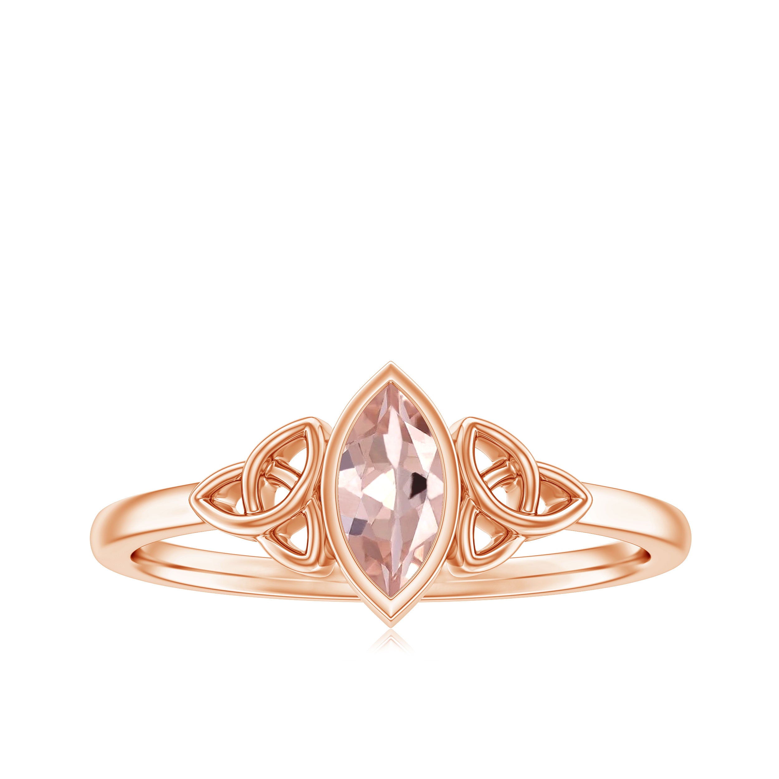 Rosec Jewels-Marquise Cut Morganite Solitaire Celtic Ring in Bezel Setting