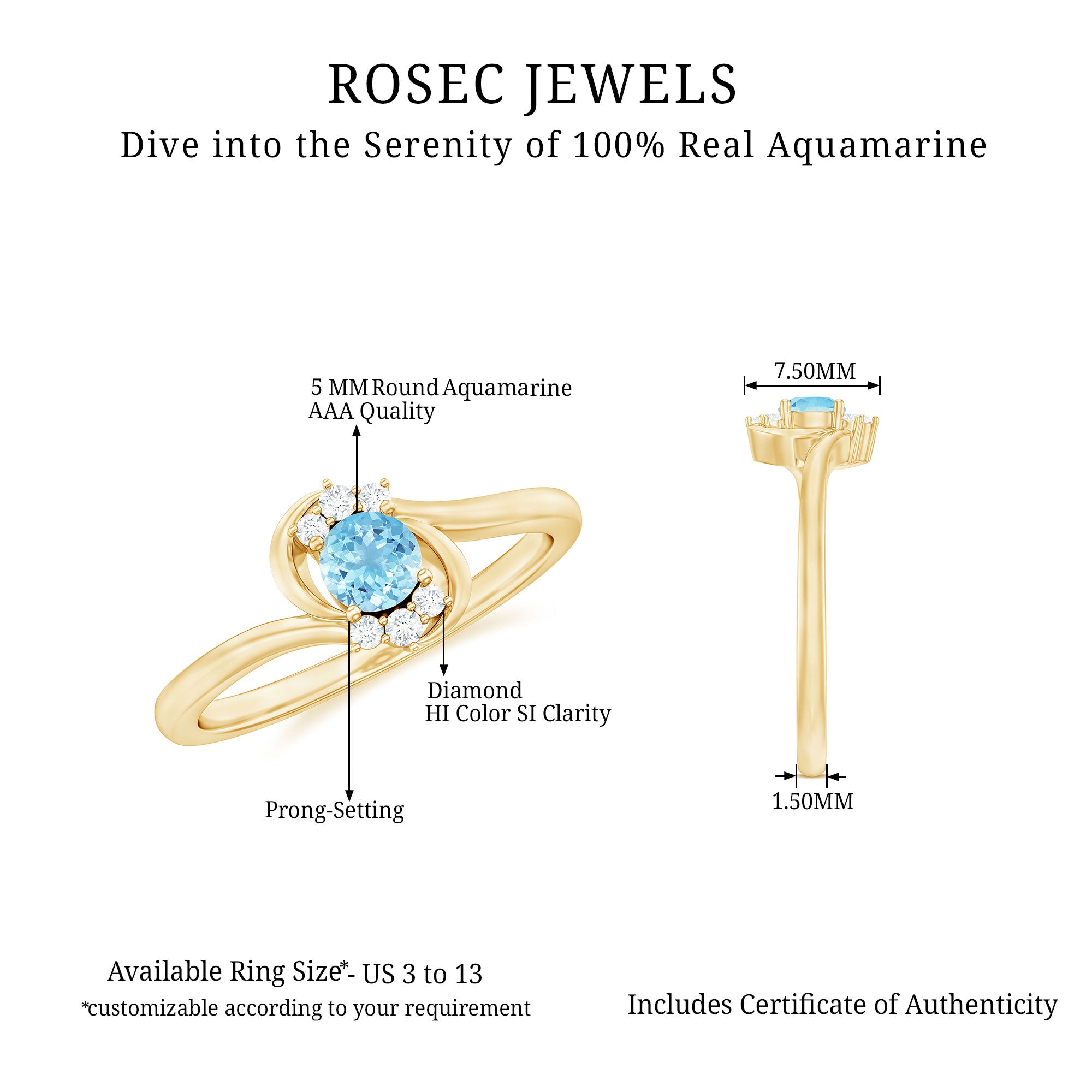 Rosec Jewels-Aquamarine and Diamond Bypass Promise Ring