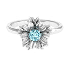 Rosec Jewels-1/4 CT Round Cut Real Aquamarine and Gold Flower Ring