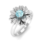 Rosec Jewels-1/4 CT Round Cut Real Aquamarine and Gold Flower Ring