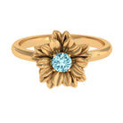 Rosec Jewels-1/4 CT Round Cut Real Aquamarine and Gold Flower Ring