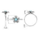 Rosec Jewels-1/4 CT Round Cut Real Aquamarine and Gold Flower Ring