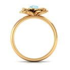 Rosec Jewels-1/4 CT Round Cut Real Aquamarine and Gold Flower Ring