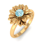 Rosec Jewels-1/4 CT Round Cut Real Aquamarine and Gold Flower Ring