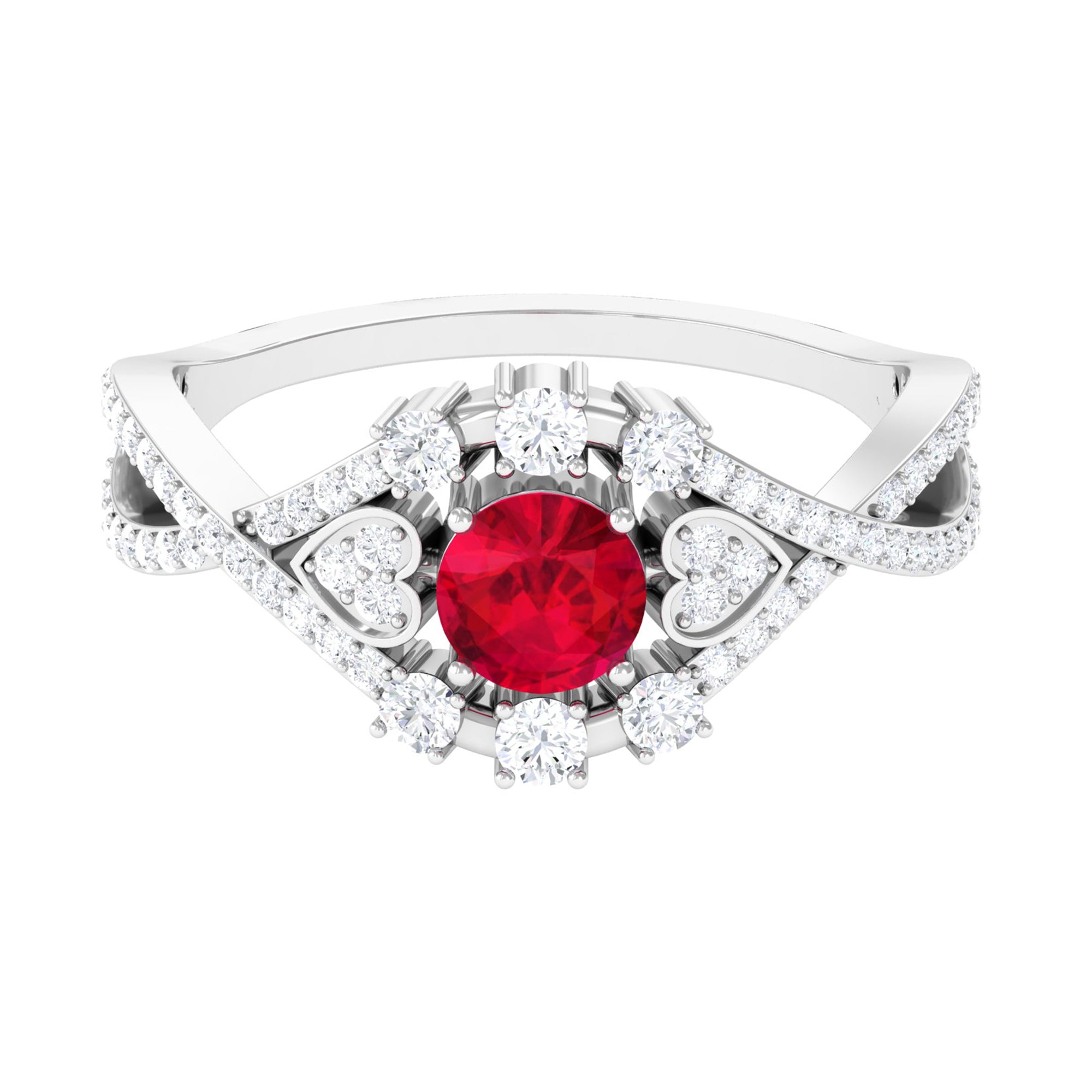 Rosec Jewels-Vintage Created Ruby Crossover Engagement Ring with Moissanite