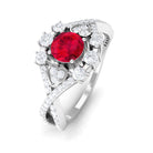 Rosec Jewels-Vintage Created Ruby Crossover Engagement Ring with Moissanite