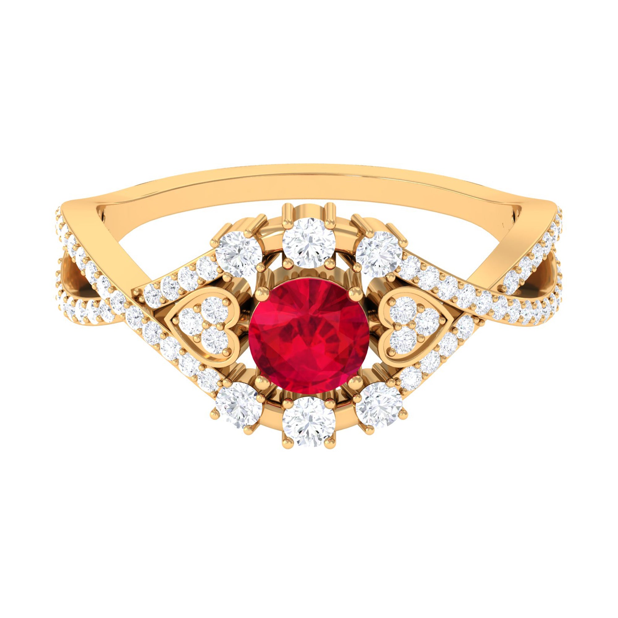 Rosec Jewels-Vintage Created Ruby Crossover Engagement Ring with Moissanite