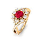 Rosec Jewels-Vintage Created Ruby Crossover Engagement Ring with Moissanite