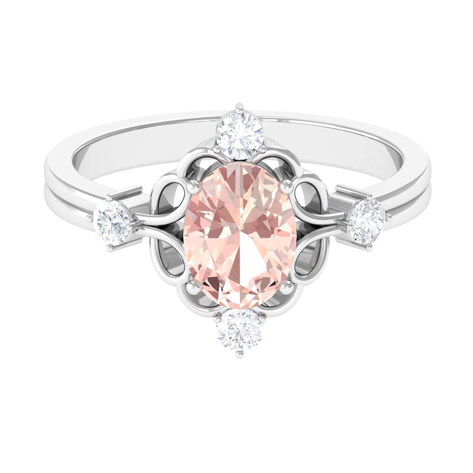 Rosec Jewels-Oval Morganite Cocktail Ring with Diamond