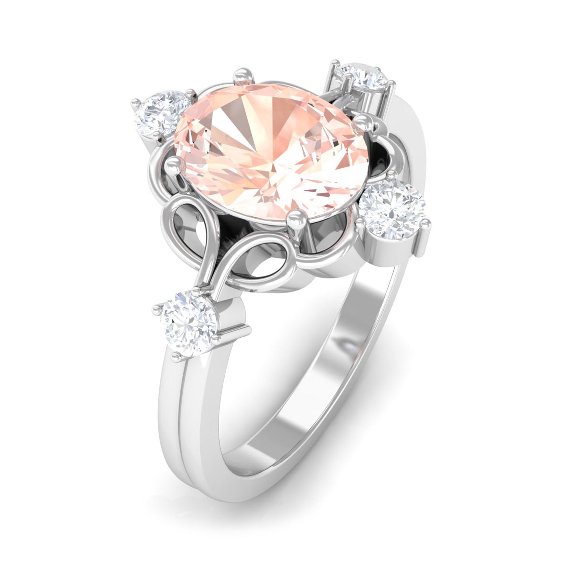 Rosec Jewels-Oval Morganite Cocktail Ring with Diamond