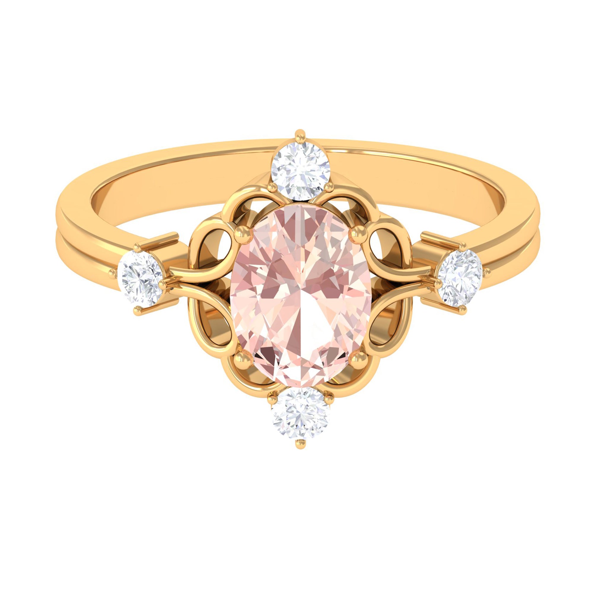 Rosec Jewels-Oval Morganite Cocktail Ring with Diamond