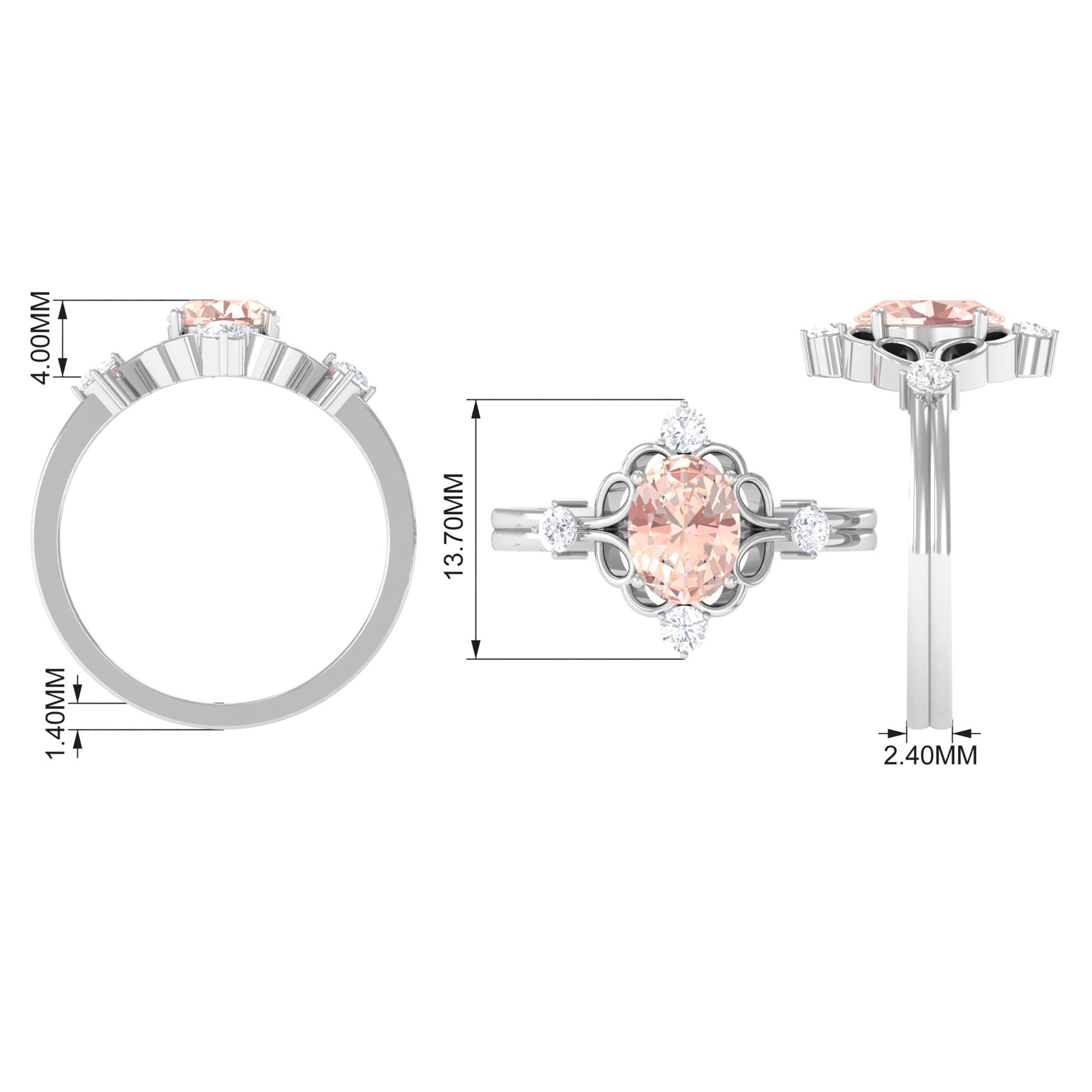 Rosec Jewels-Oval Morganite Cocktail Ring with Diamond