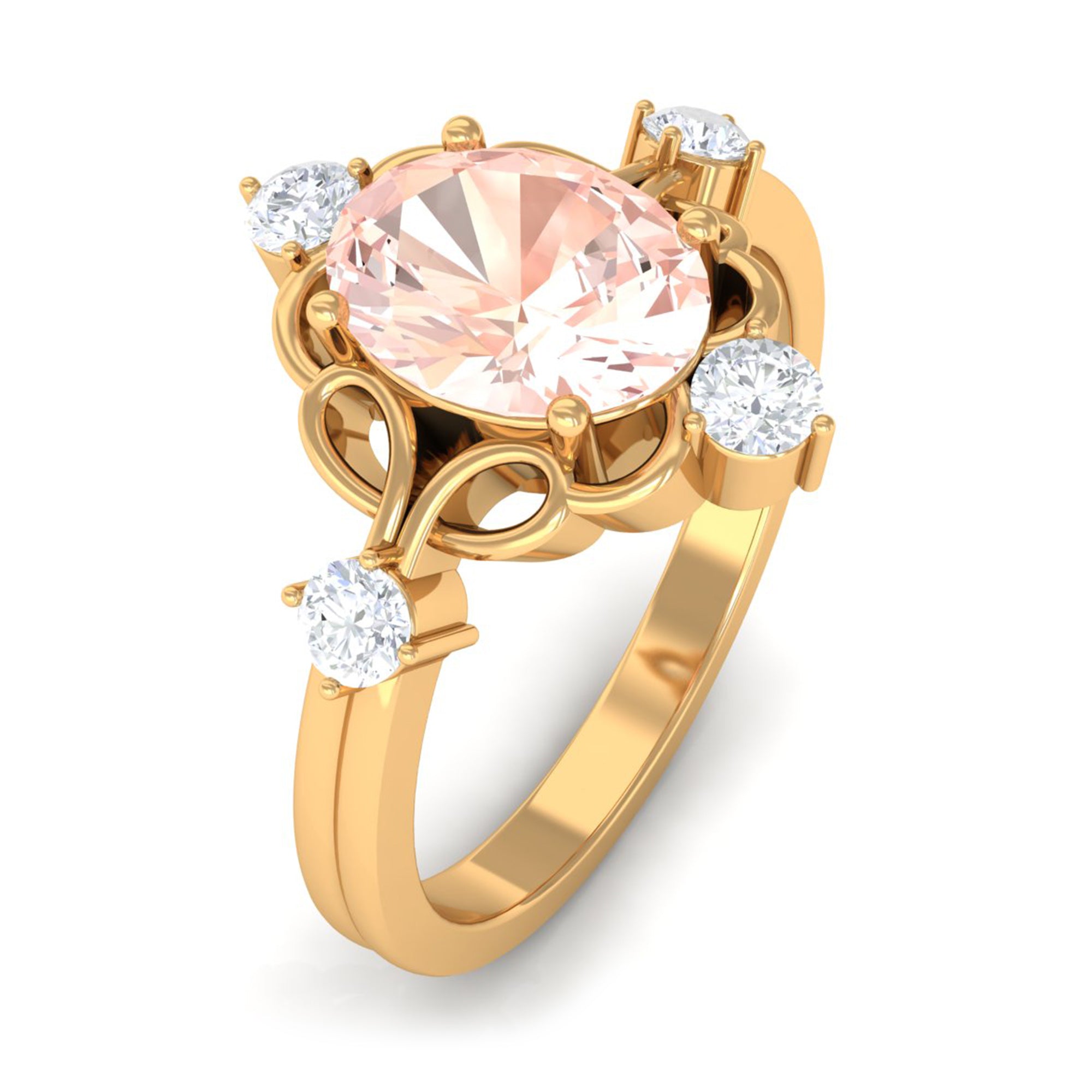 Rosec Jewels-Oval Morganite Cocktail Ring with Diamond