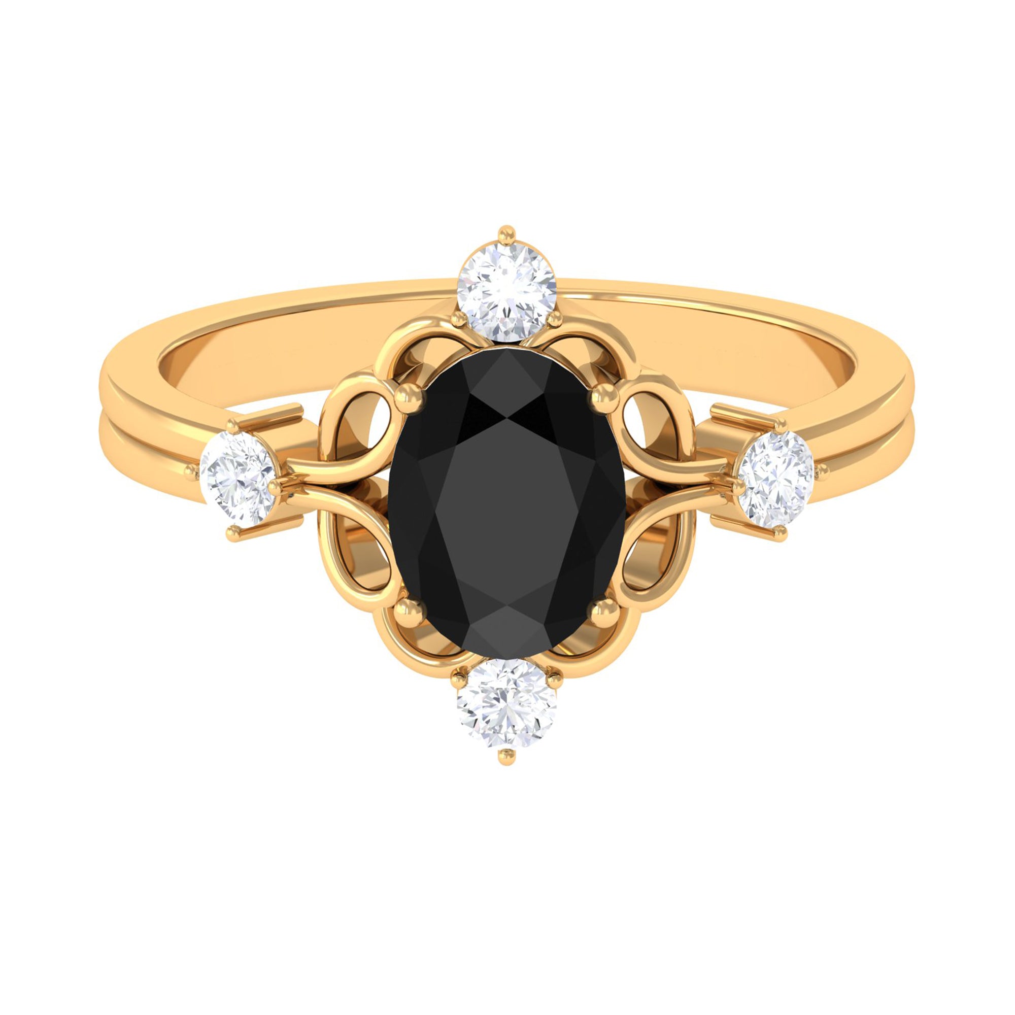 Rosec Jewels-Oval Black Spinel Cocktail Ring with Diamond