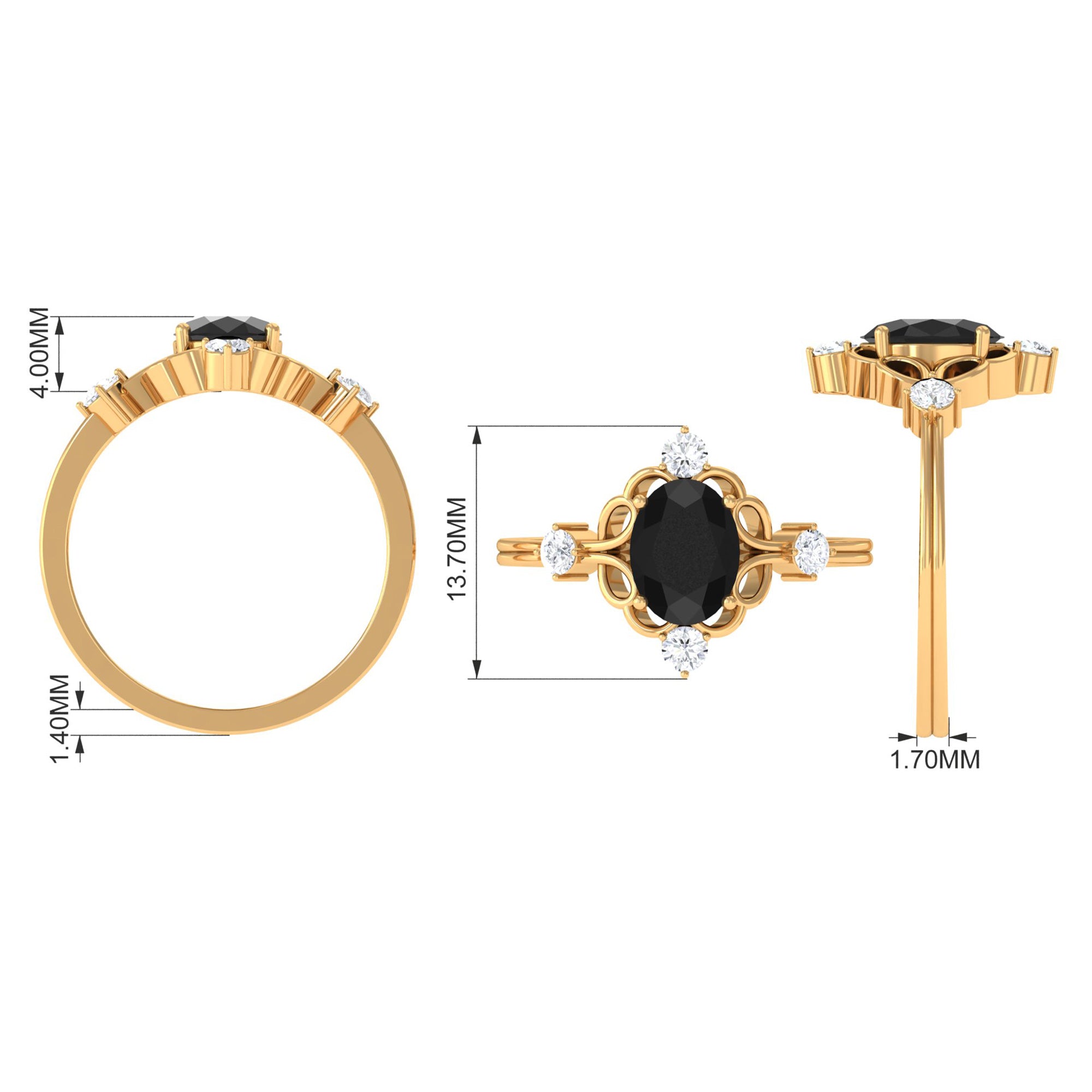 Rosec Jewels-Oval Black Spinel Cocktail Ring with Diamond