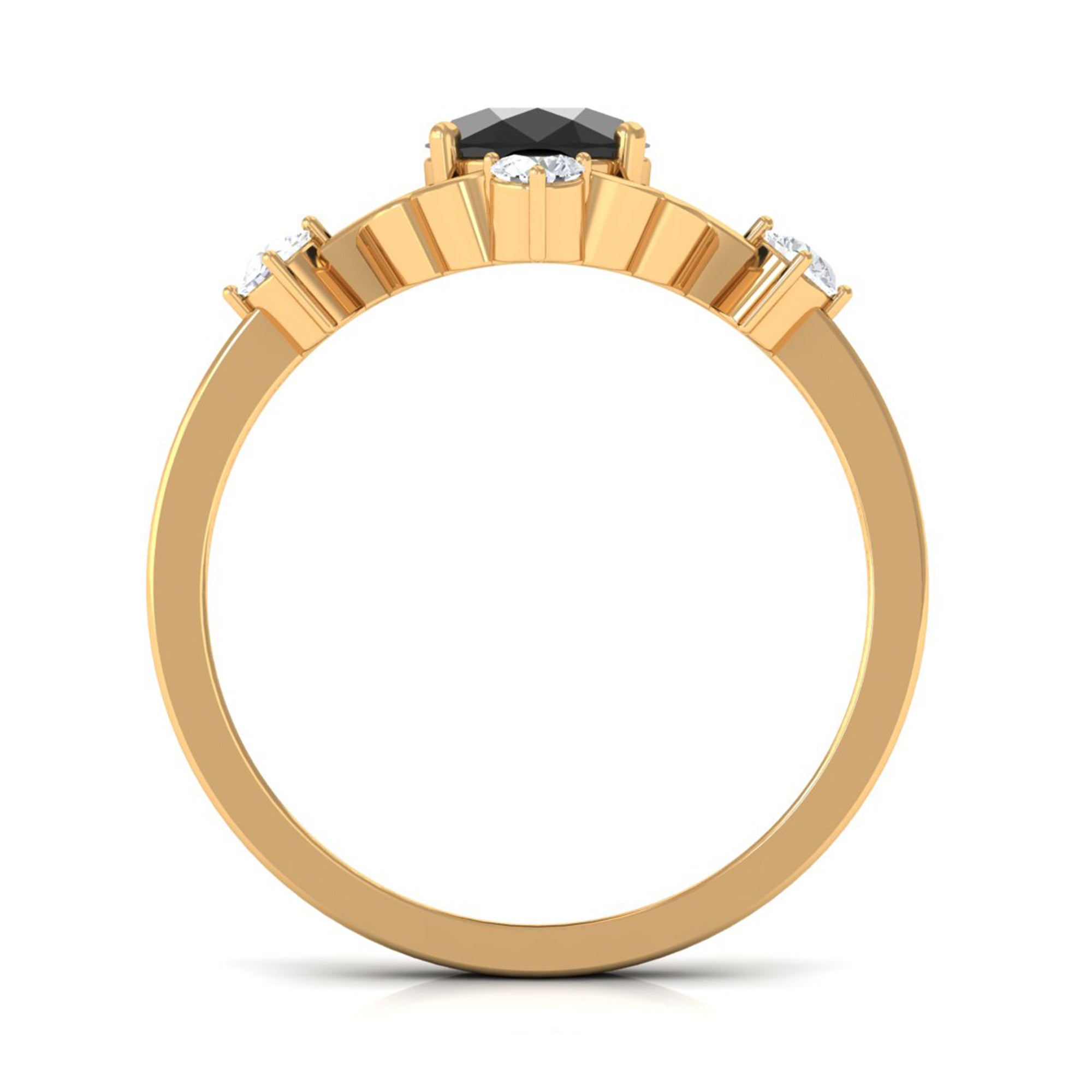 Rosec Jewels-Oval Black Spinel Cocktail Ring with Diamond