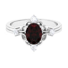 Rosec Jewels-Oval Garnet Cocktail Ring with Diamond