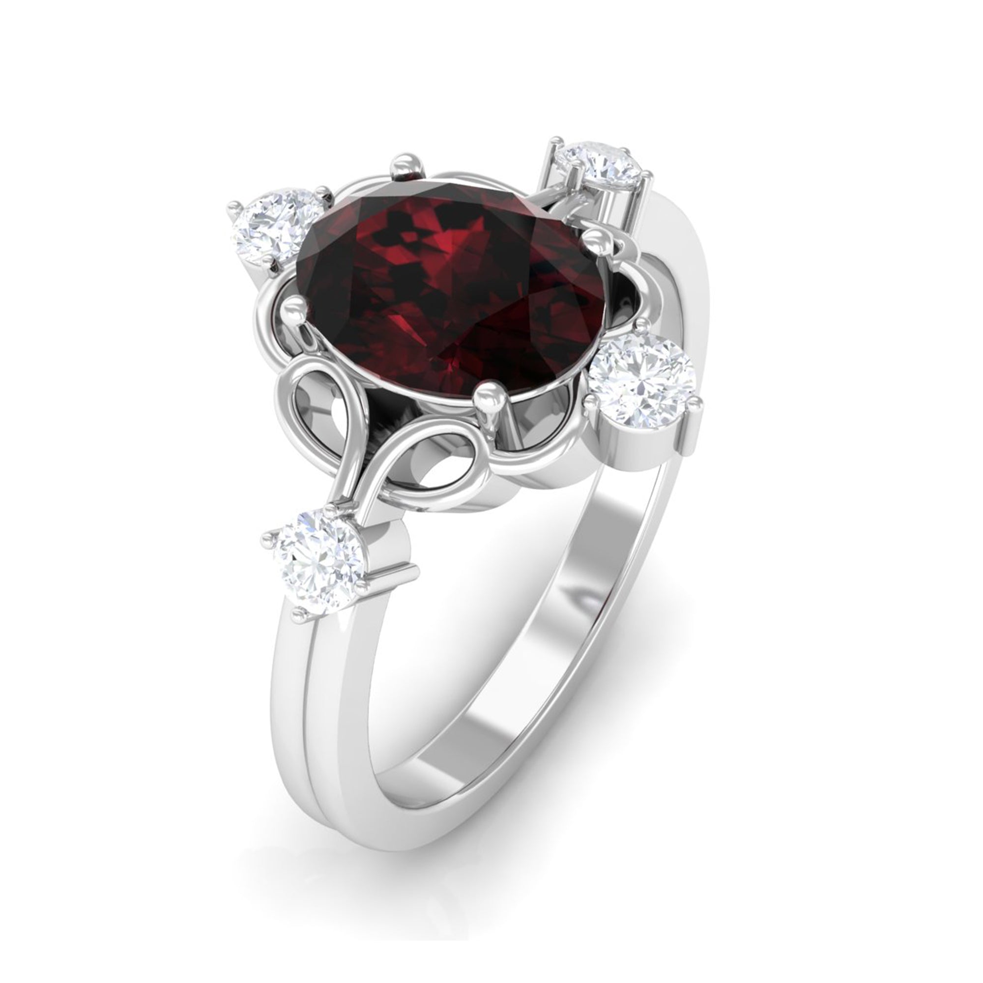 Rosec Jewels-Oval Garnet Cocktail Ring with Diamond