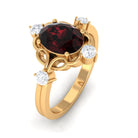 Rosec Jewels-Oval Garnet Cocktail Ring with Diamond