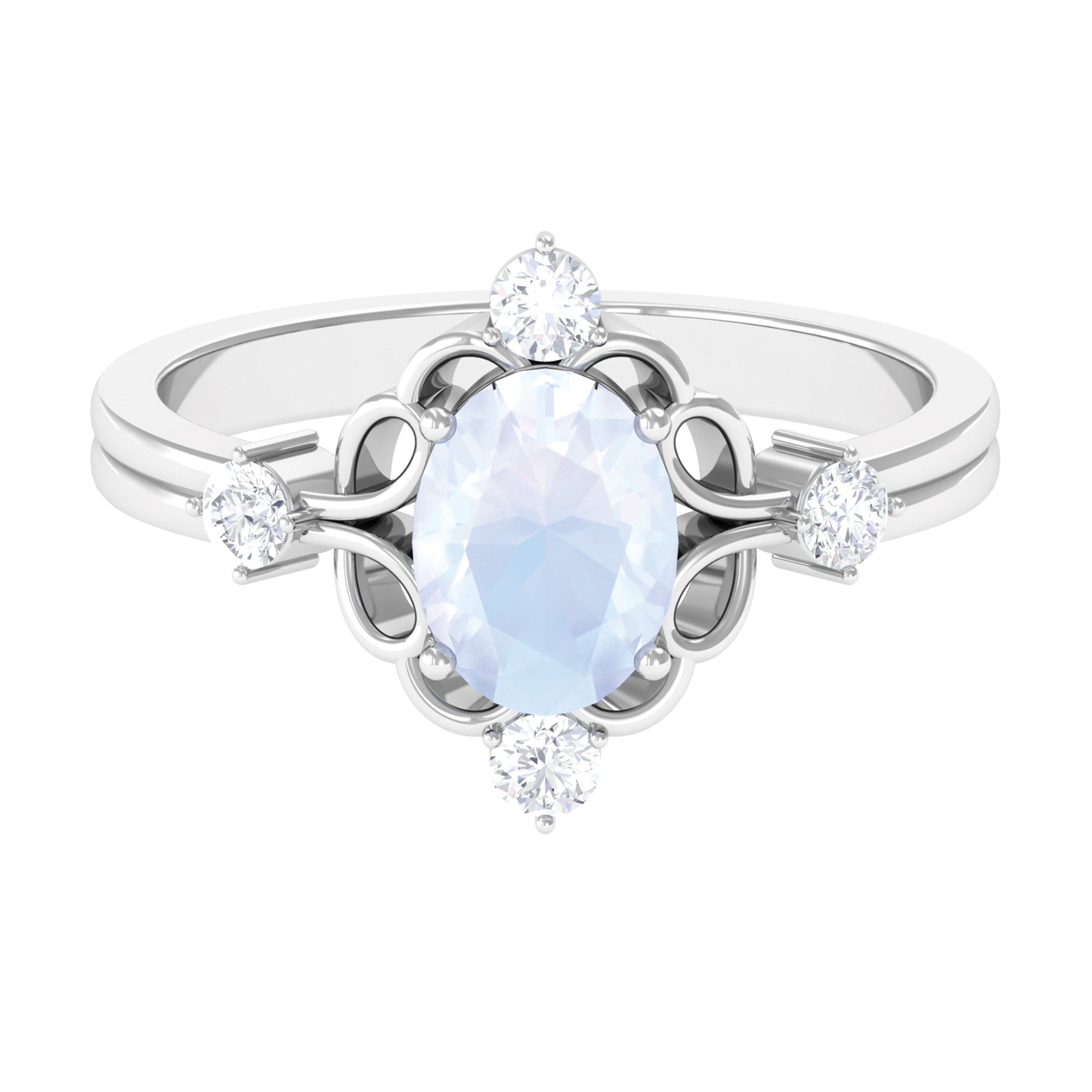 Rosec Jewels-Oval Moonstone Cocktail Ring with Diamond