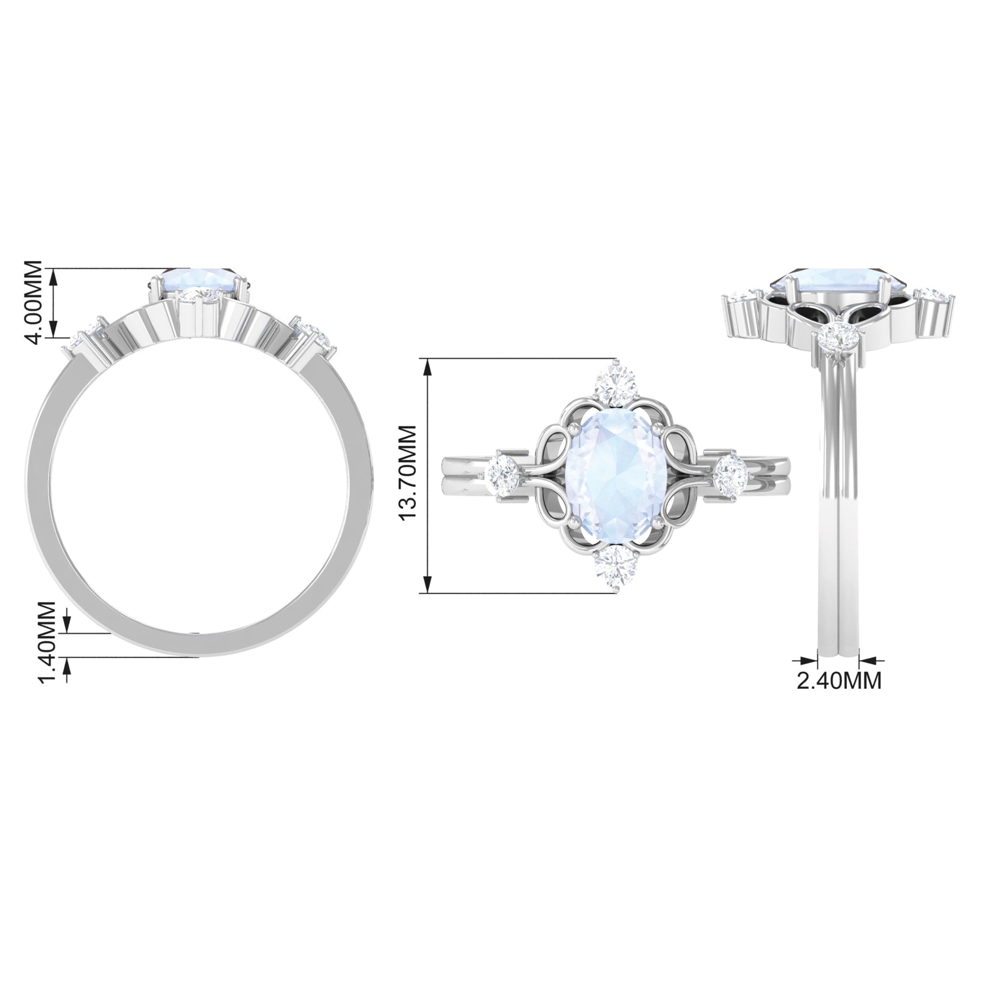 Rosec Jewels-Oval Moonstone Cocktail Ring with Diamond