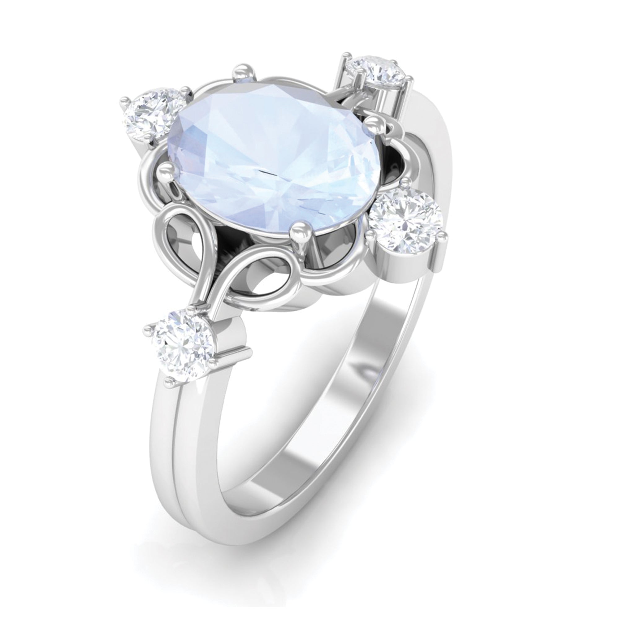 Rosec Jewels-Oval Moonstone Cocktail Ring with Diamond