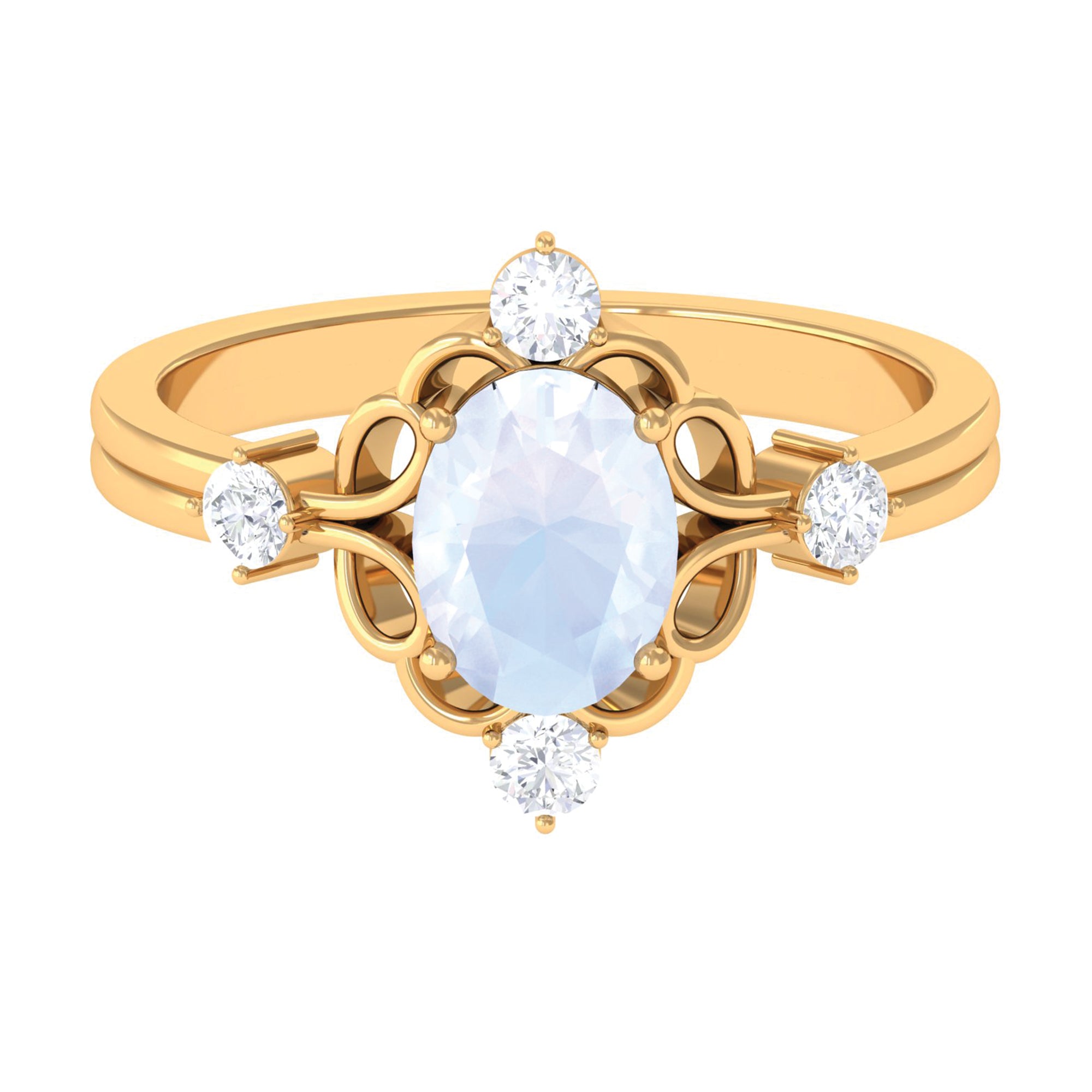 Rosec Jewels-Oval Moonstone Cocktail Ring with Diamond