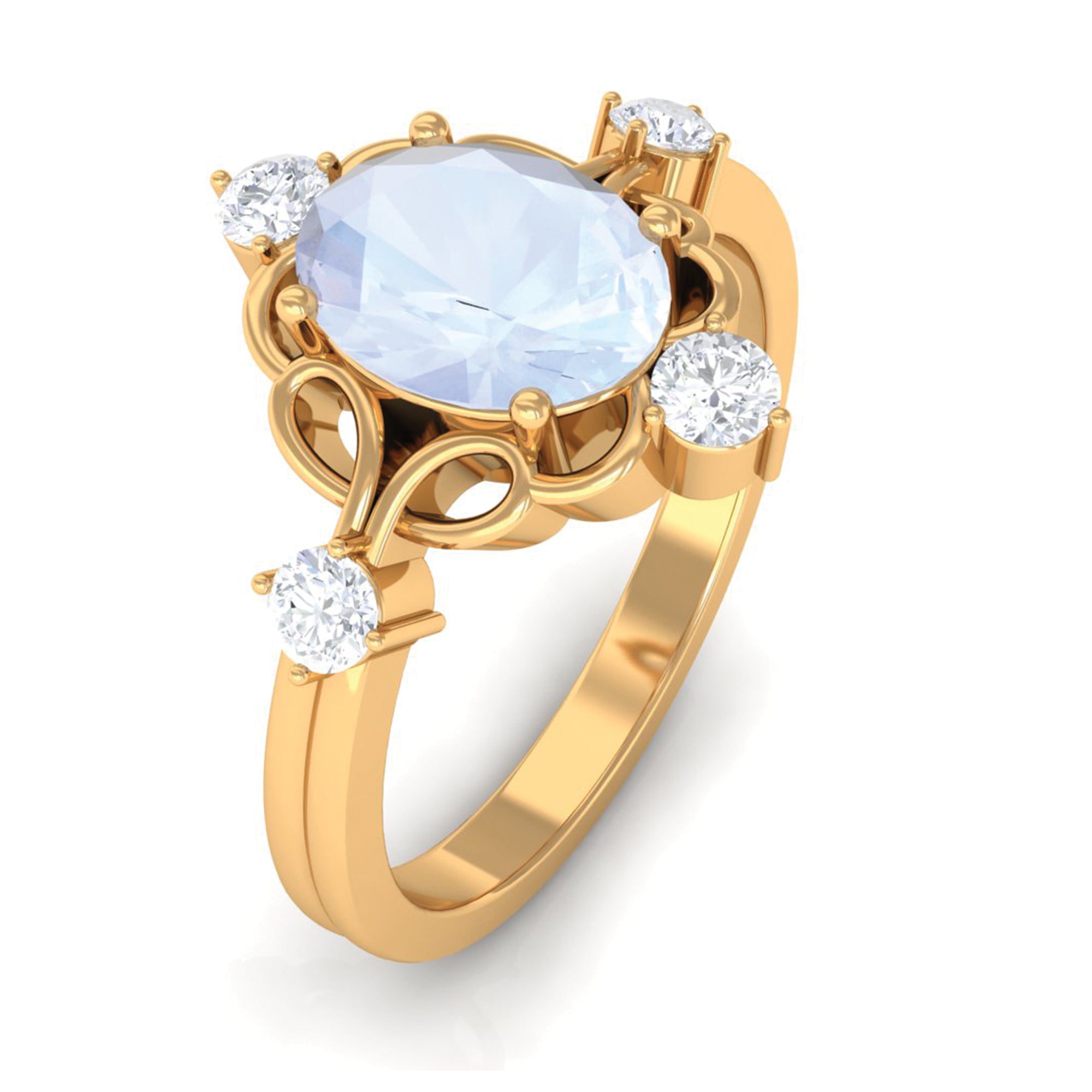 Rosec Jewels-Oval Moonstone Cocktail Ring with Diamond