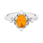 Rosec Jewels-Oval Fire Opal Cocktail Ring with Diamond