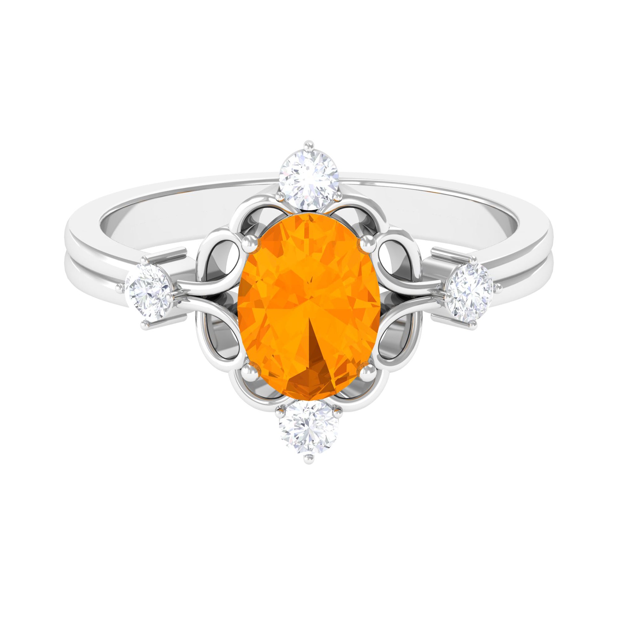 Rosec Jewels-Oval Fire Opal Cocktail Ring with Diamond