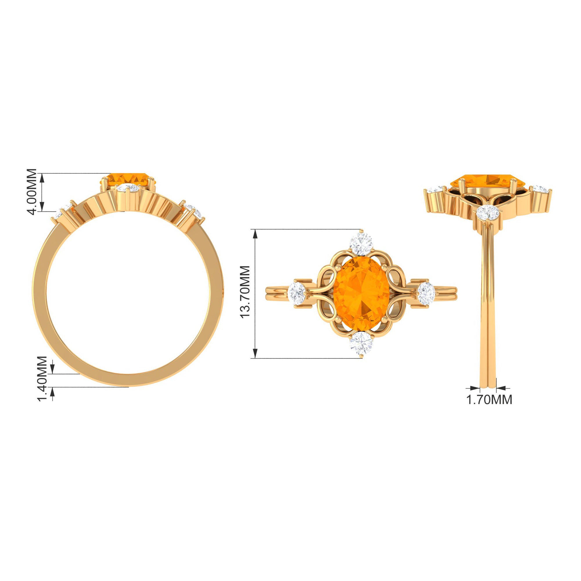 Rosec Jewels-Oval Fire Opal Cocktail Ring with Diamond