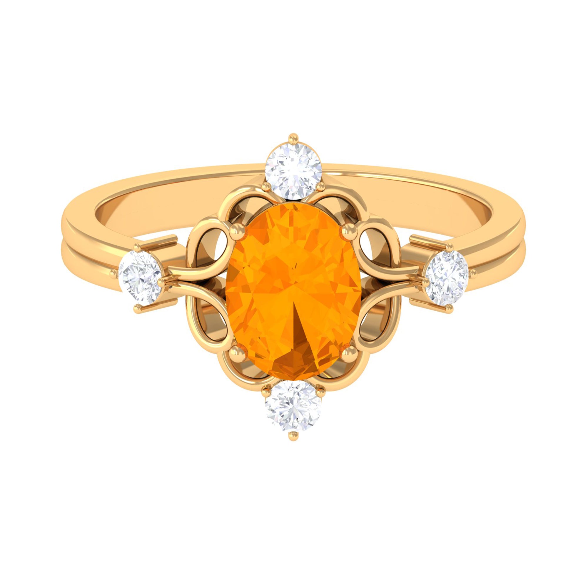 Rosec Jewels-Oval Fire Opal Cocktail Ring with Diamond