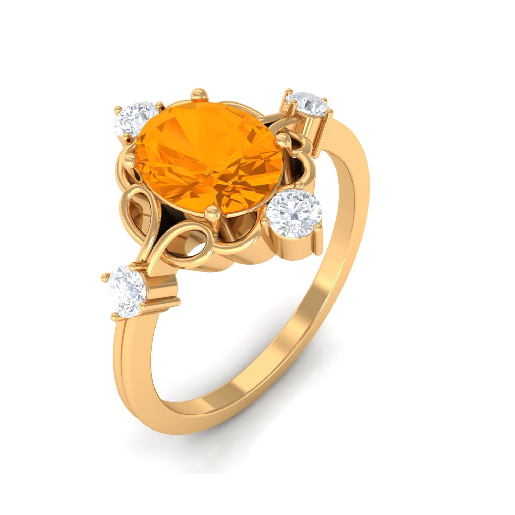 Rosec Jewels-Oval Fire Opal Cocktail Ring with Diamond