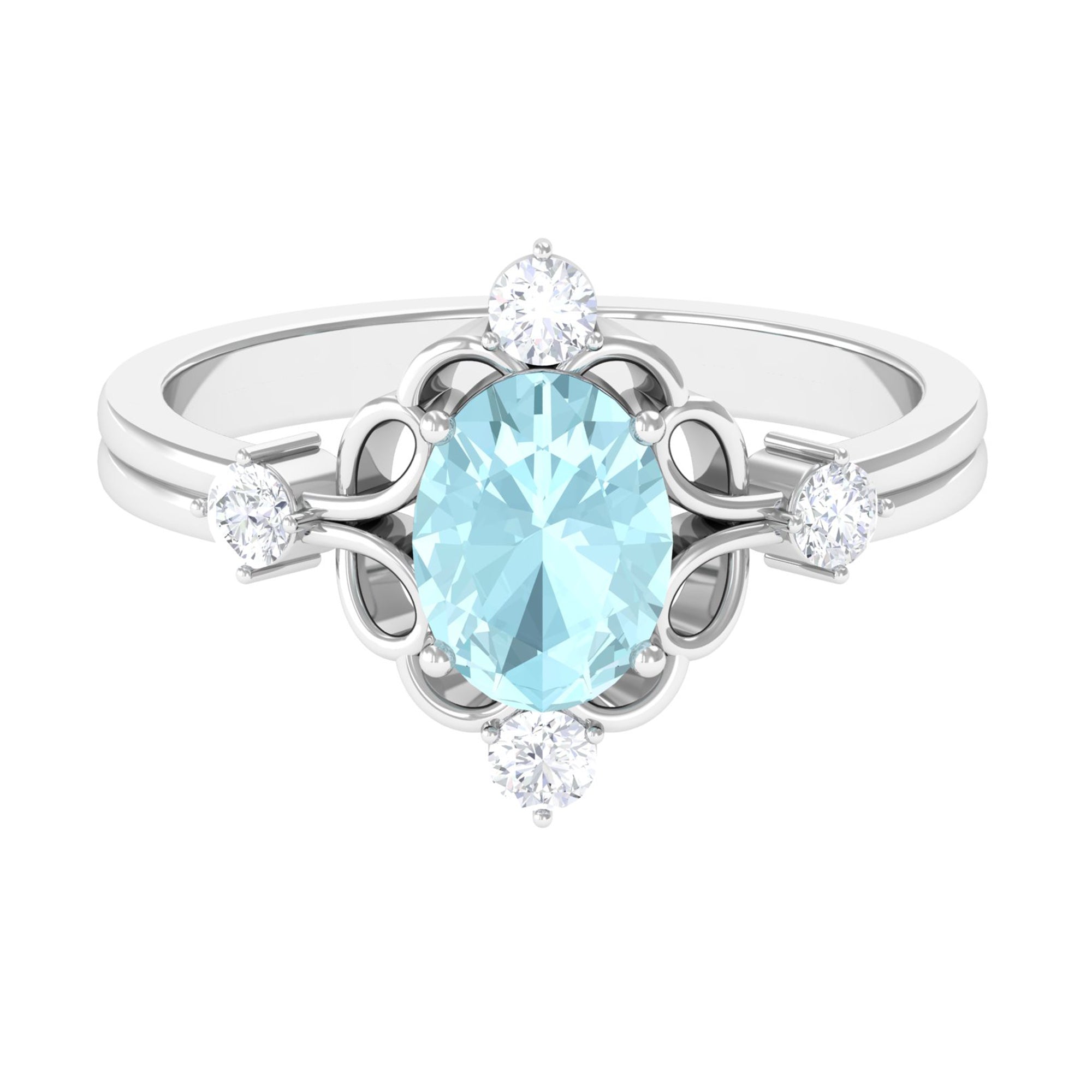 Rosec Jewels-Oval Sky Blue Topaz Cocktail Ring with Diamond