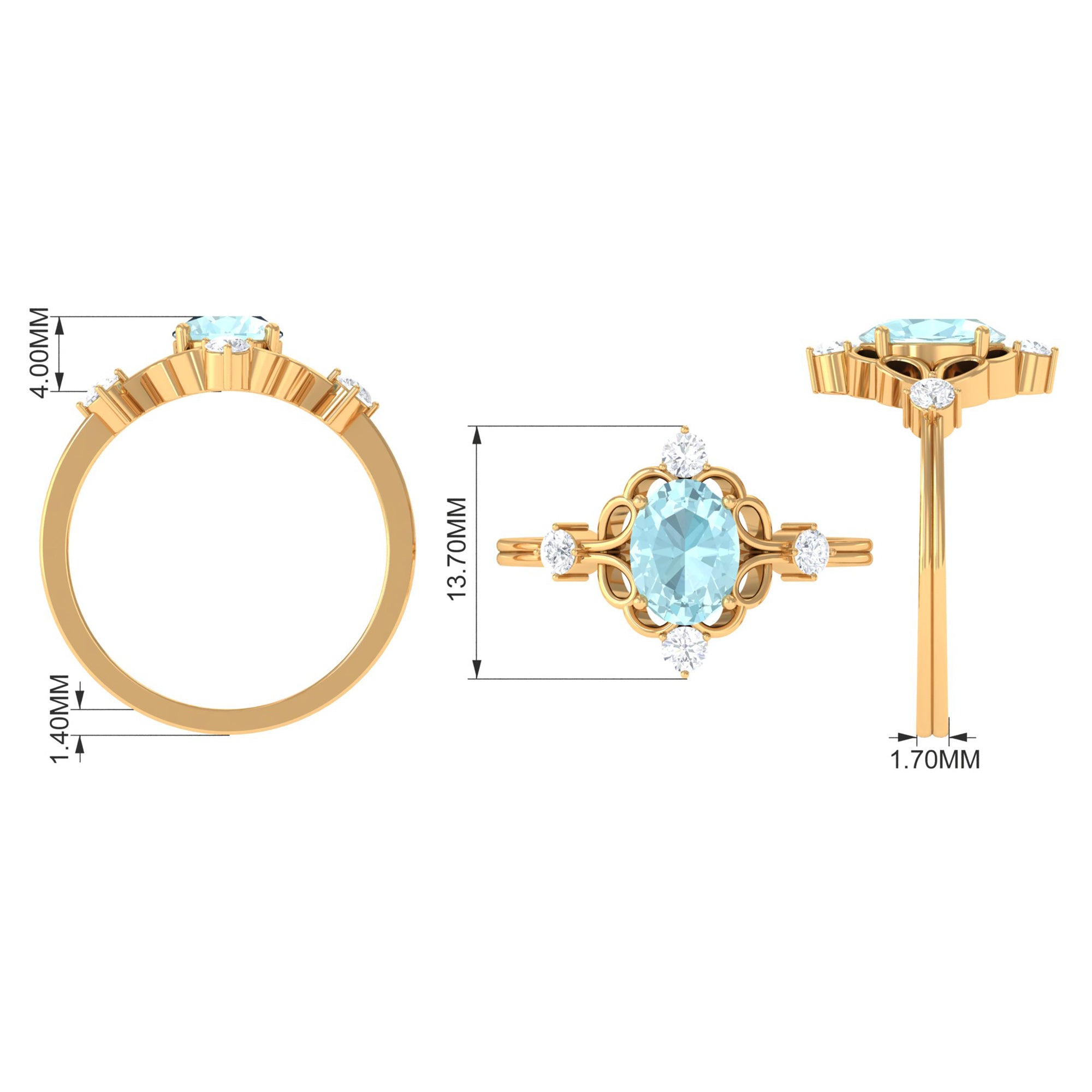 Rosec Jewels-Oval Sky Blue Topaz Cocktail Ring with Diamond